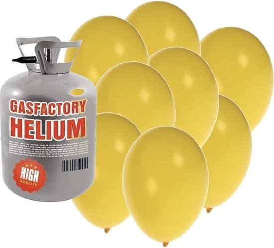 Helium tank met 50 gele ballonnen - Geel - Heliumgas met ballonnen voor een thema feest