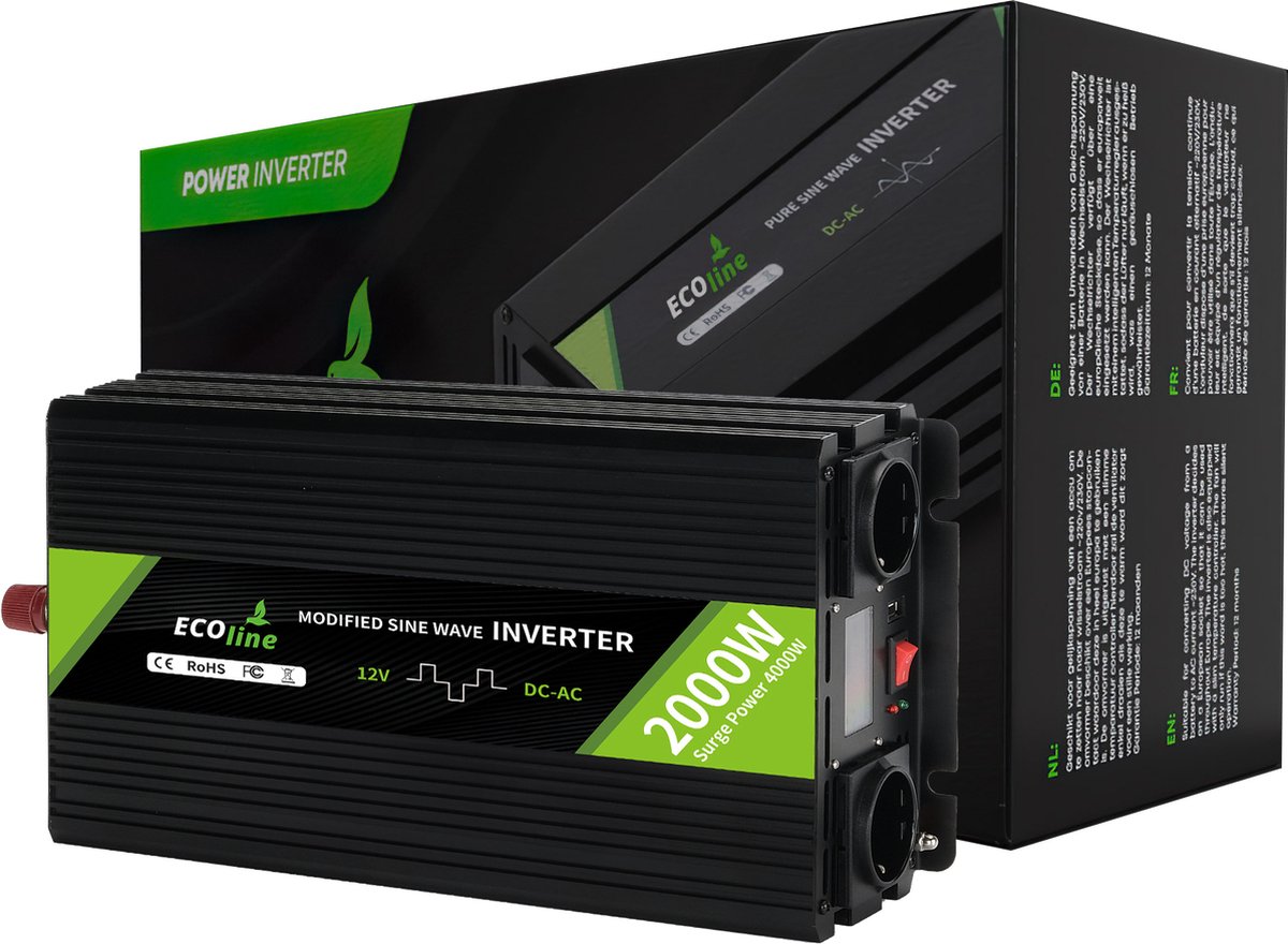 EcoLine - Omvormer 12V Naar 220V/230V - 2000w Vermogen - Gemodificeerde sinus - Spanningomvormer