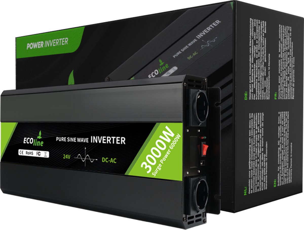EcoLine - Omvormer 24V Naar 220V/230V - 3000w Vermogen - Zuivere sinus - Spanningomvormer