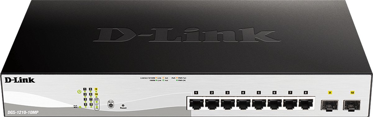 D-Link DGS-1210-10MP/E Netwerk switch RJ45/SFP 8 + 2 poorten 20 GBit/s PoE-functie