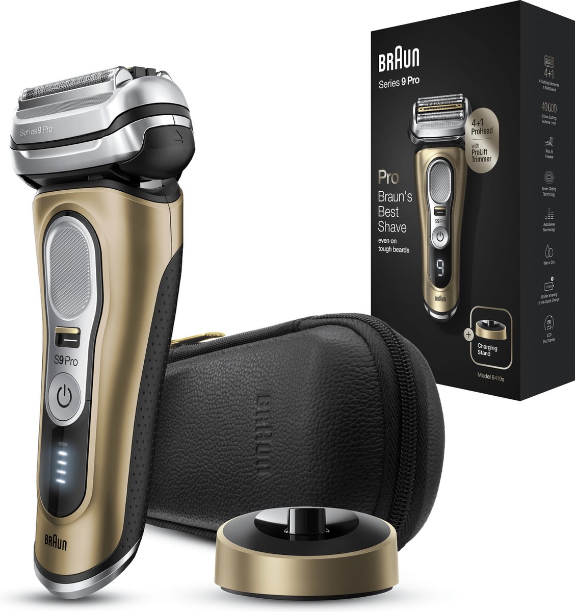 Braun Series 9 9419s Wet&Dry Scheerapparaat met scheerblad Trimmer Zwart/Goud