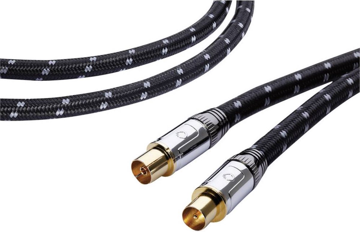 Oehlbach Antenne Aansluitkabel [1x Antennestekker 75 Ω - 1x Antennebus 75 Ω] 5.10 m Vergulde steekcontacten Zwart, Grijs