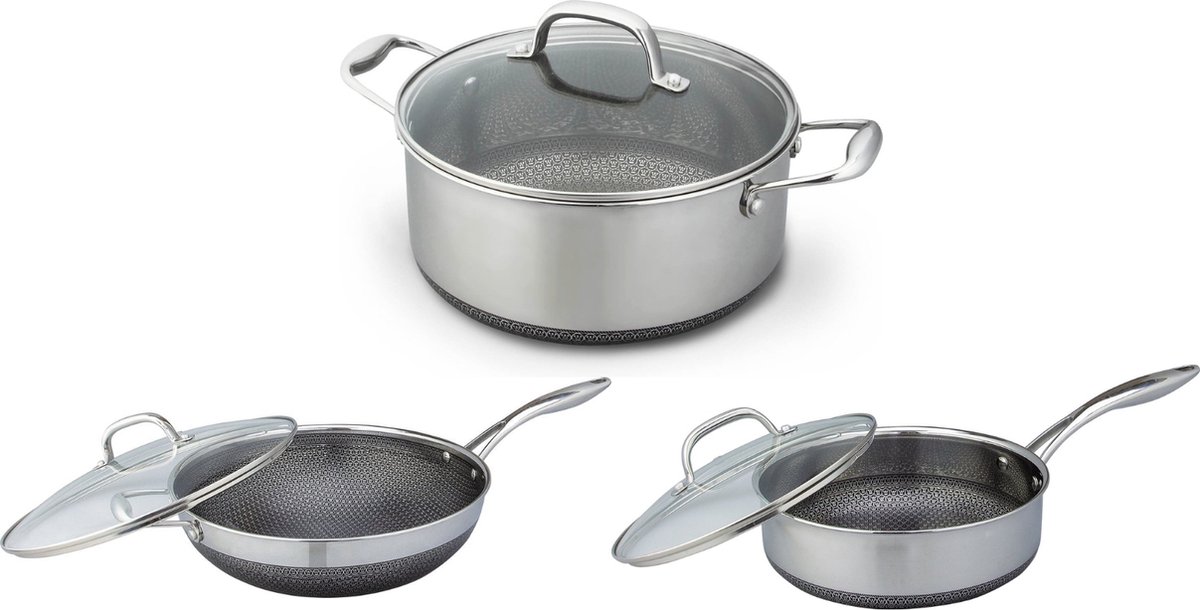Westinghouse Pannenset Black Signature (Kookpan + Hapjespan ø 24 cm + Wokpan ø 32 cm) - Inductie en alle andere warmtebronnen