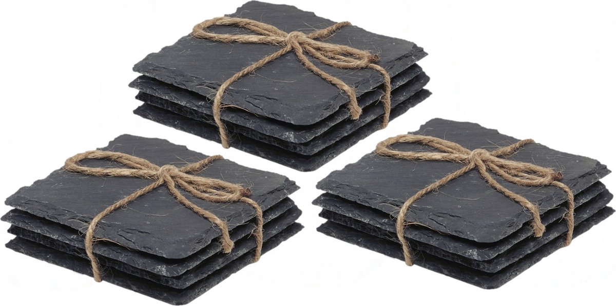 64x stuks leisteen onderzetters - vierkant - antraciet - 10 cm -