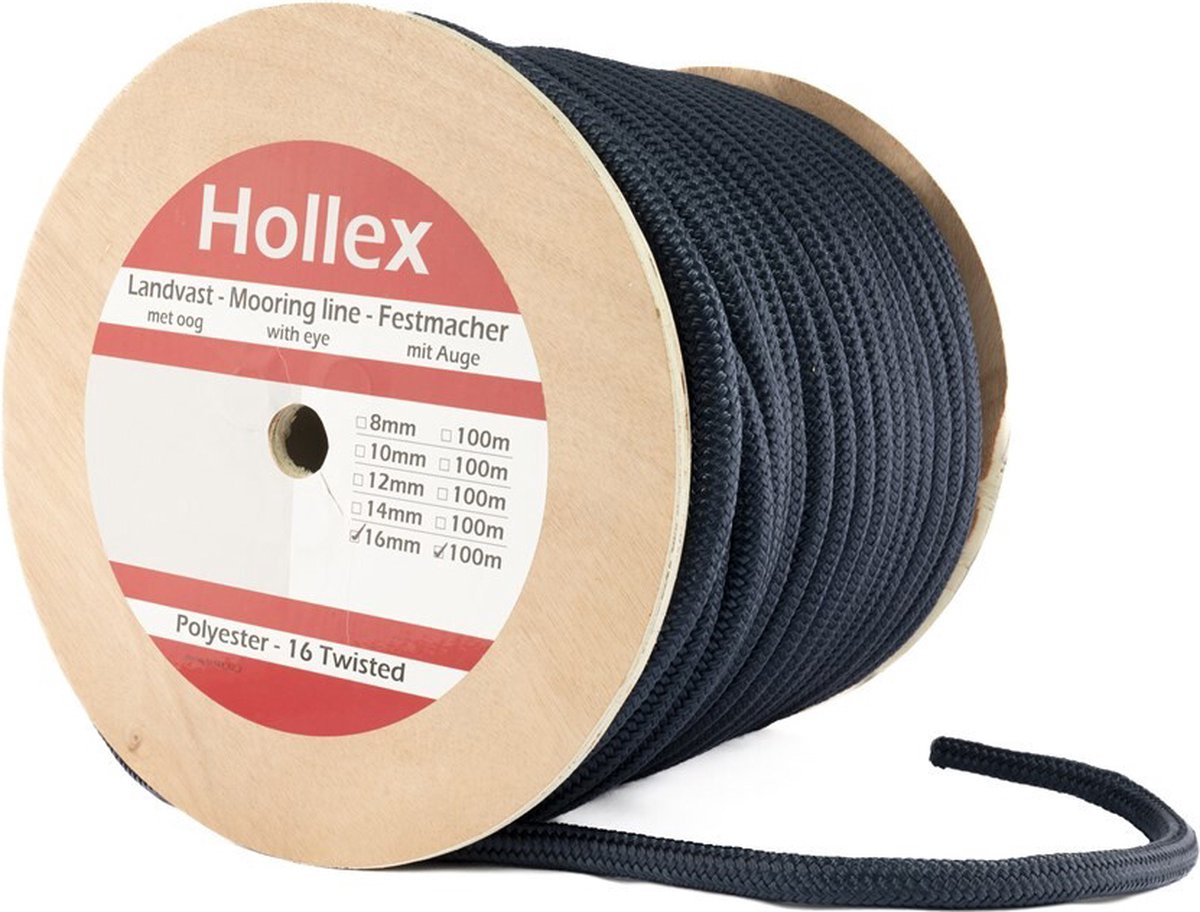 Hollex Gevlochten 16 mm landvast rol 100 meter navy