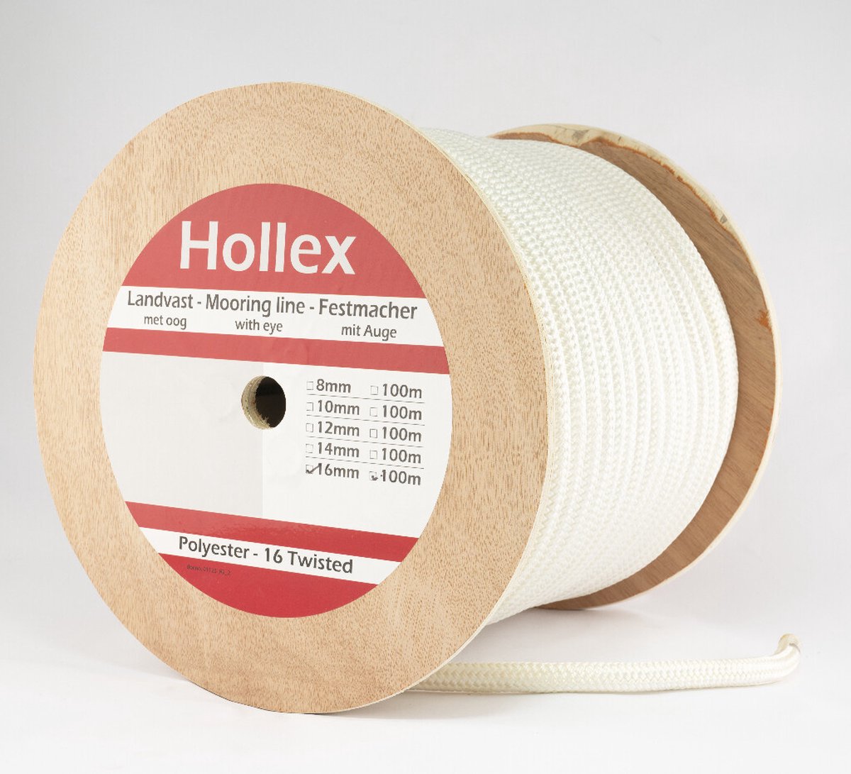 Hollex Gevlochten 12 mm Landvast rol 100 meter wit