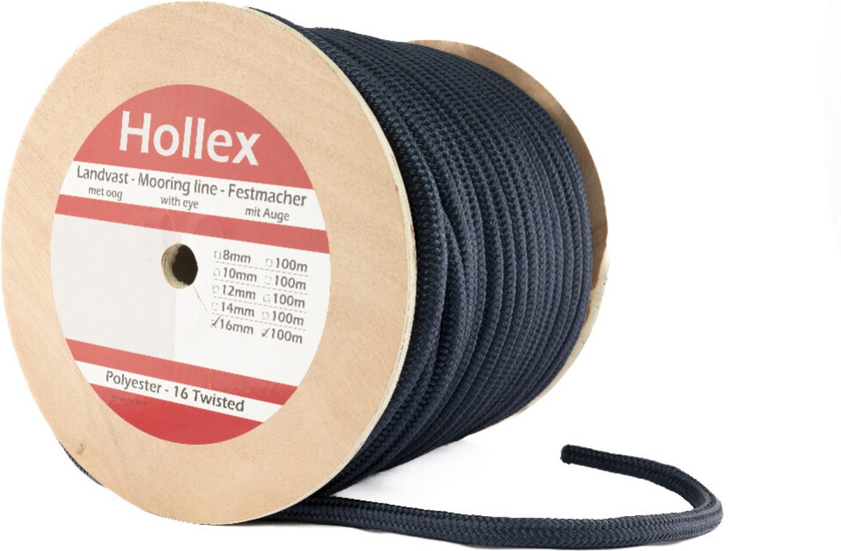 Hollex Gevlochten 12 mm Landvast rol 100 meter navy