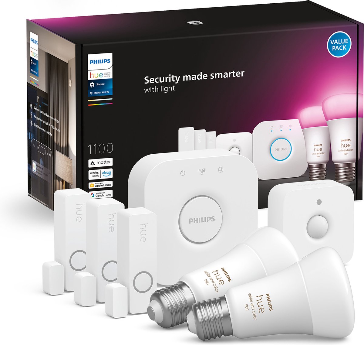 Philips Hue Secure Startpakket E27 White Ambiance 2-Pack + Sensoren