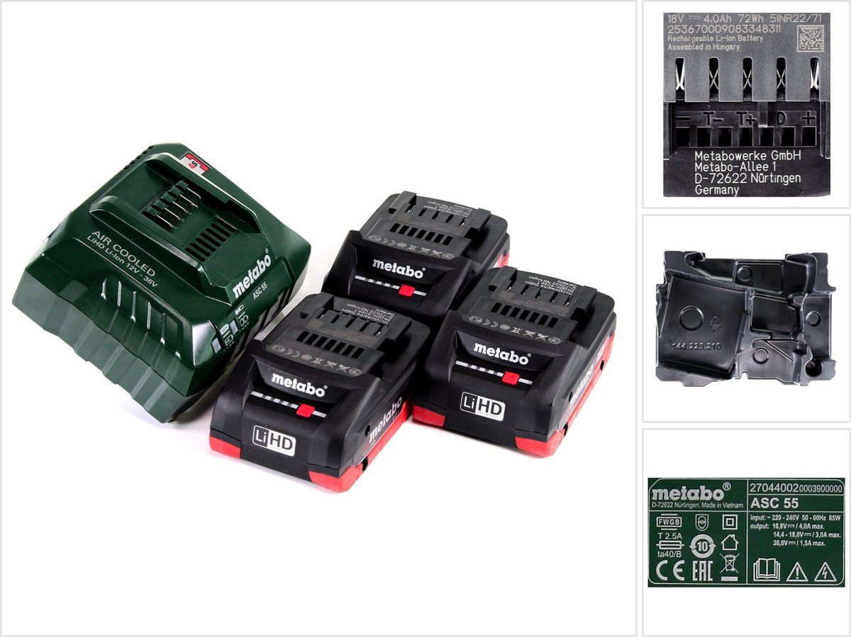 Metabo Basic-Set 3 x LiHD 4.0 Ah 685132000 Accu en acculader voor gereedschap 18 V 4.0 Ah LiHD