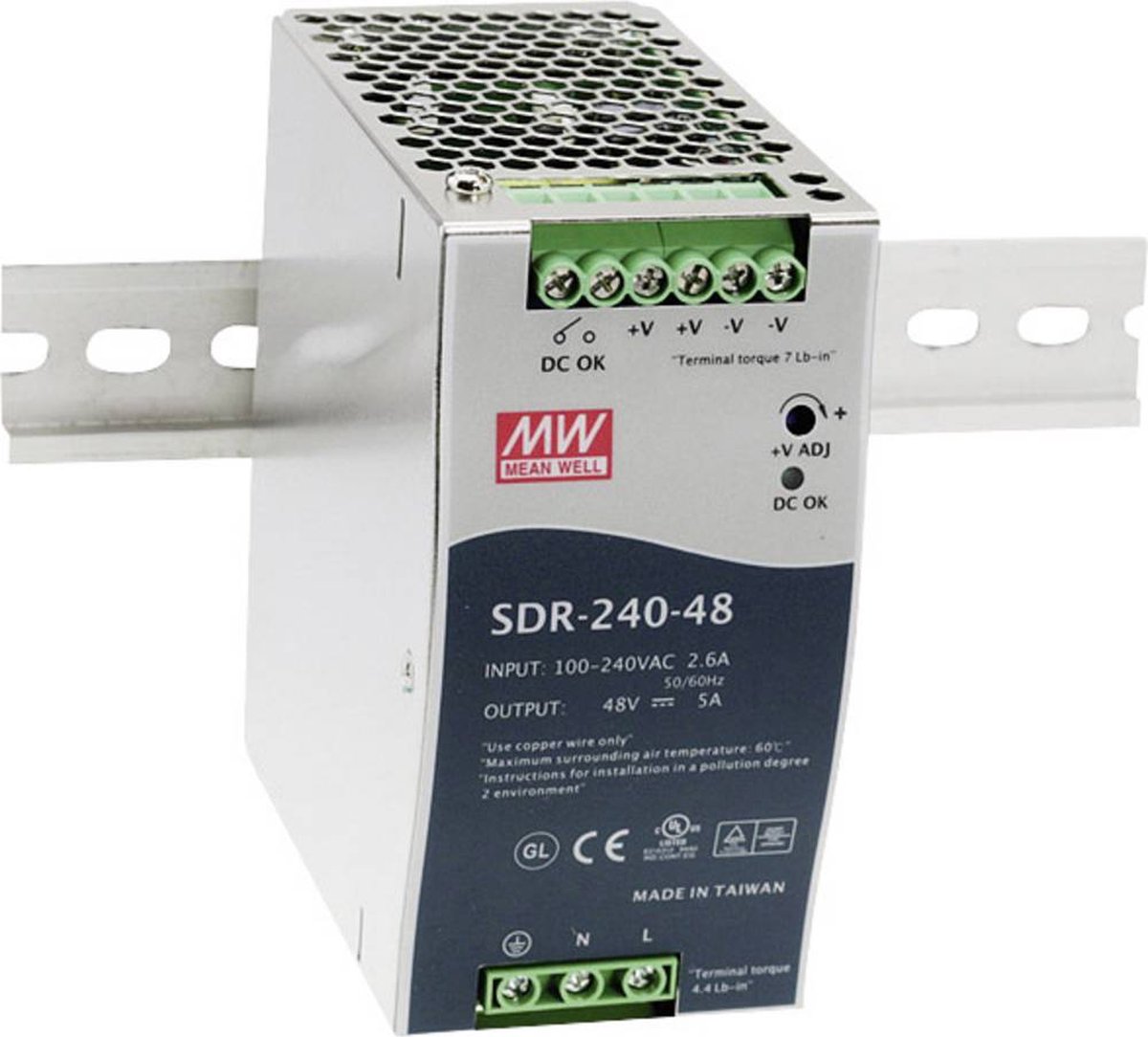 Mean Well SDR-240-24 DIN-rail netvoeding 24 V/DC 10 A 240 W Aantal uitgangen: 1 x Inhoud: 1 stuk(s)