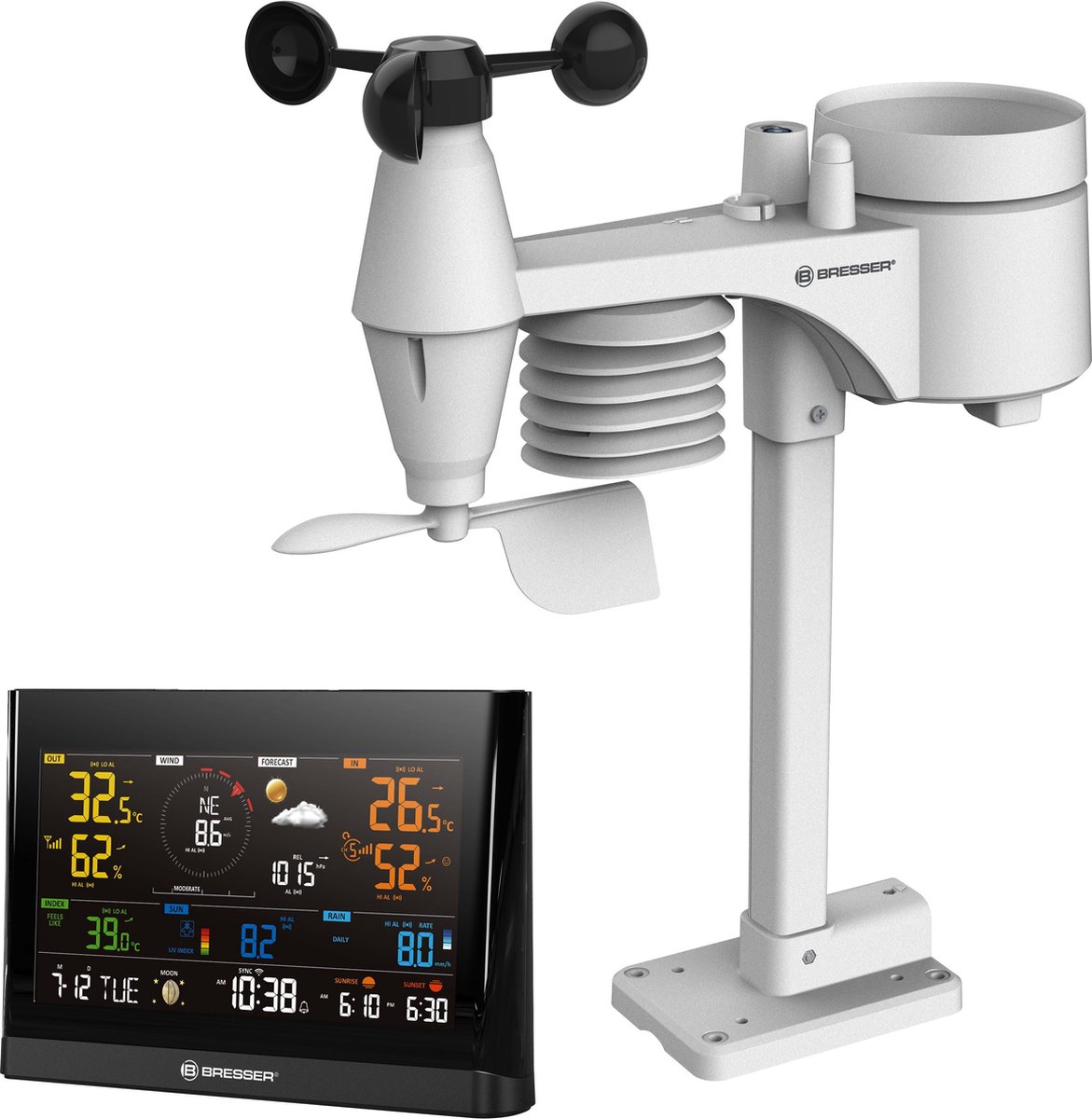 BRESSER WLAN Comfort weerstation met 7-in-1 profi-sensor en modern kleurenscherm