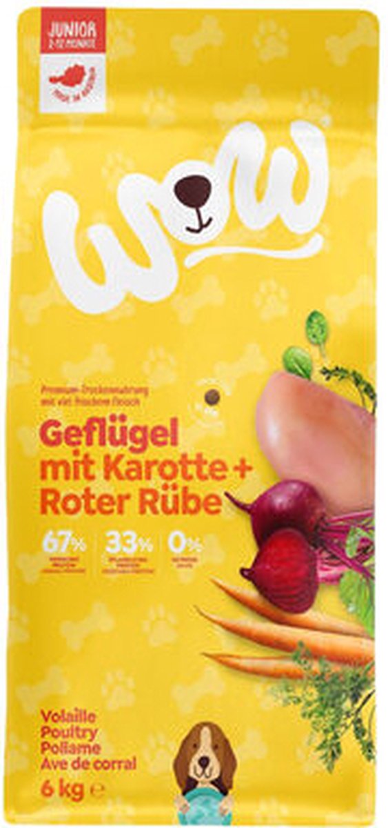 WOW! Junior Hondenvoer - Gevogelte met wortelen - 12 kg
