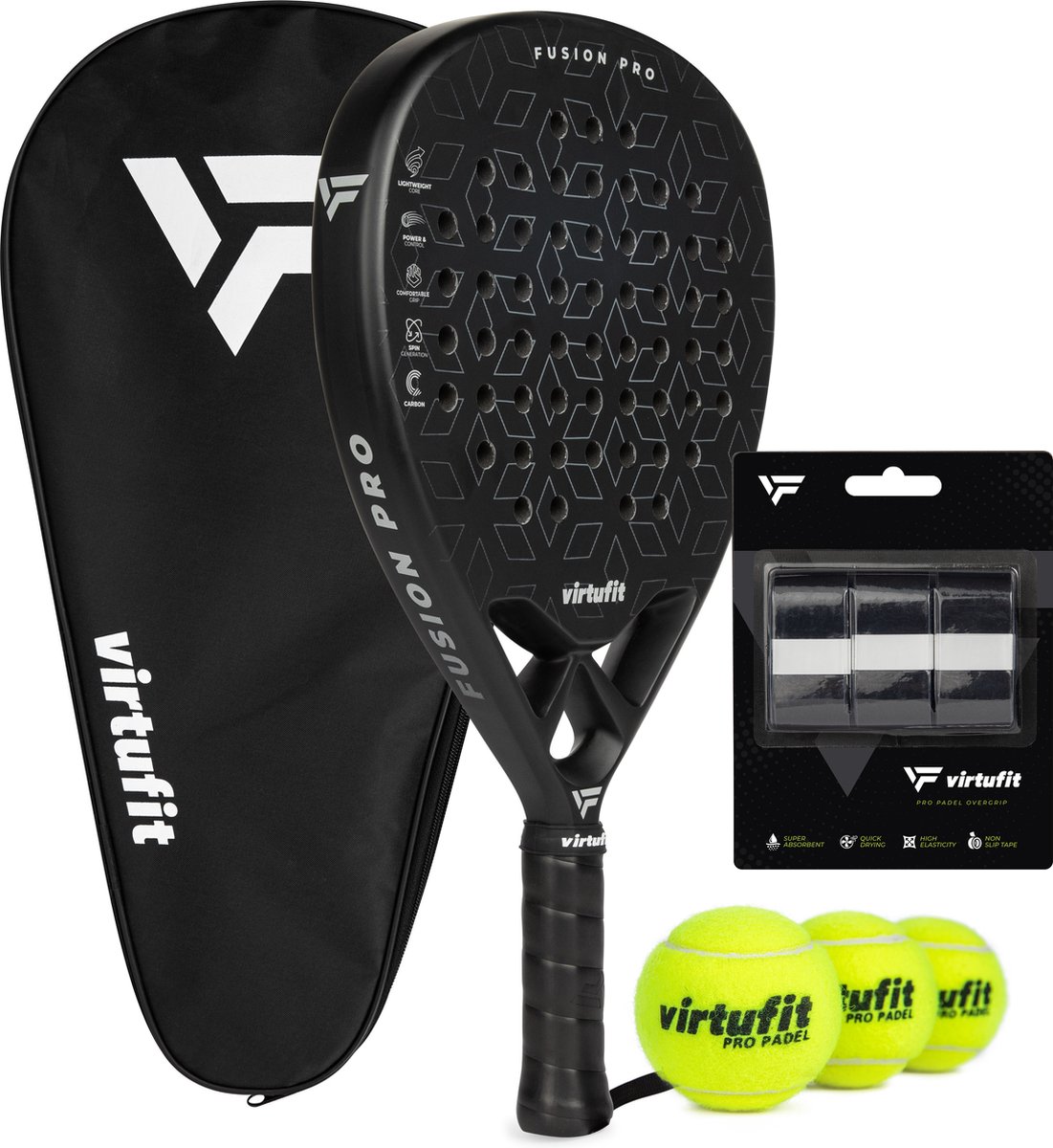 VirtuFit Fusion Padel Set - Zwart - Silver