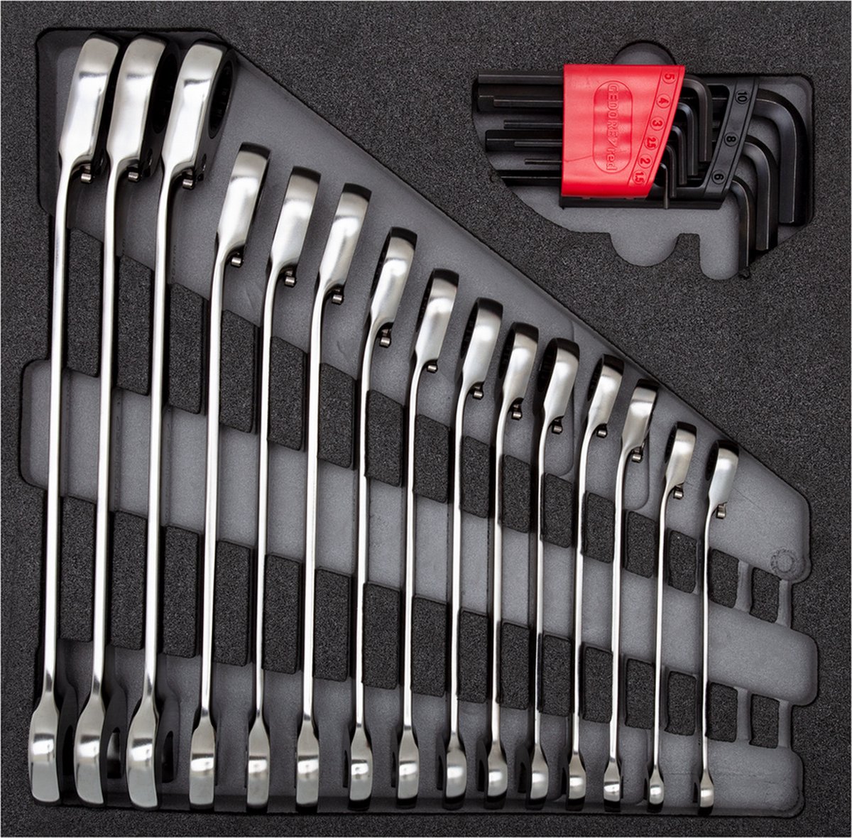 Gedore RED R22250001 24-delige Ringratel-steeksleutel + Haakse Stiftsleutelset