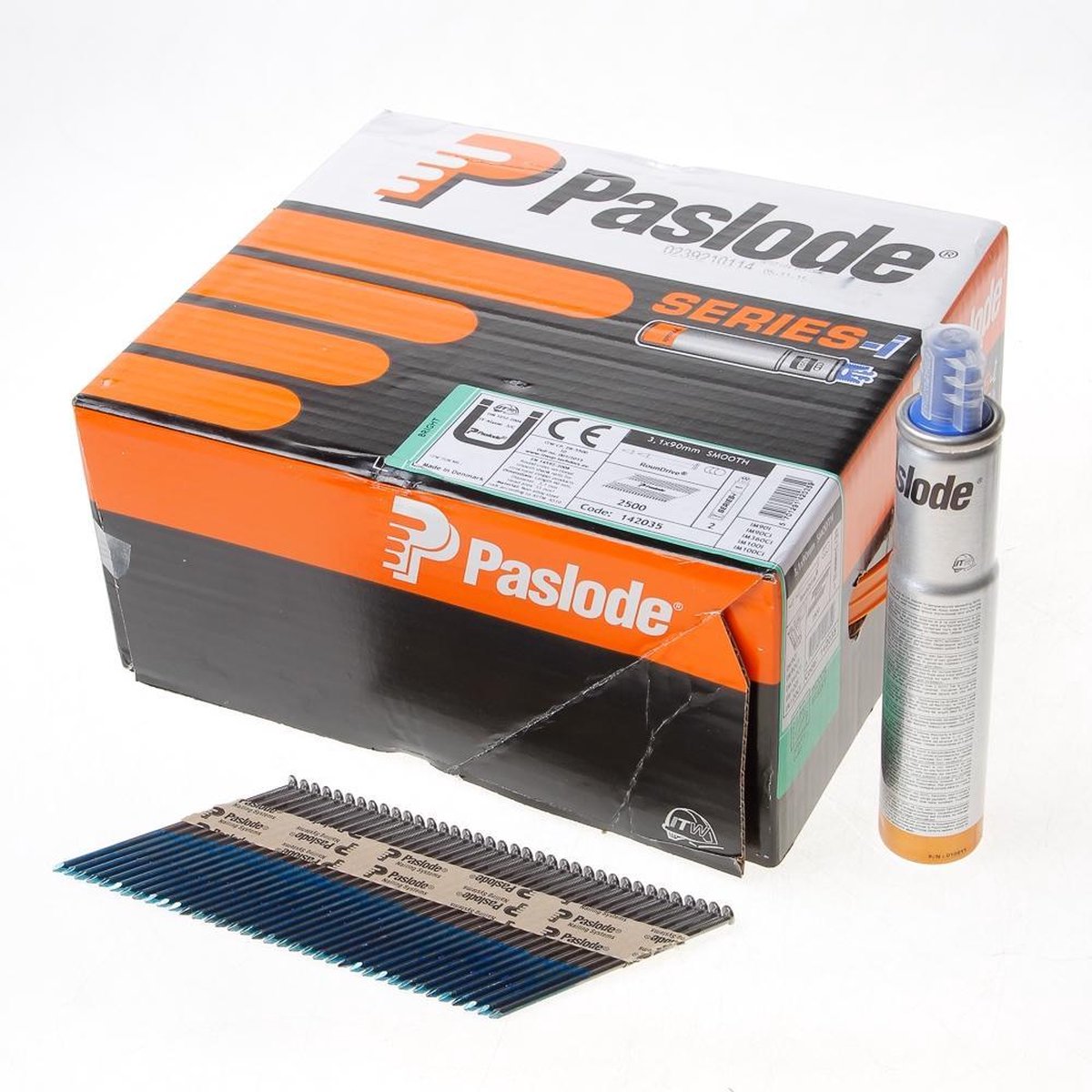 Paslode 142035 Papiergebonden Stripnagels Incl. Gas IM90 - 3,1x90mm - Glad Blank Rd (2500st)