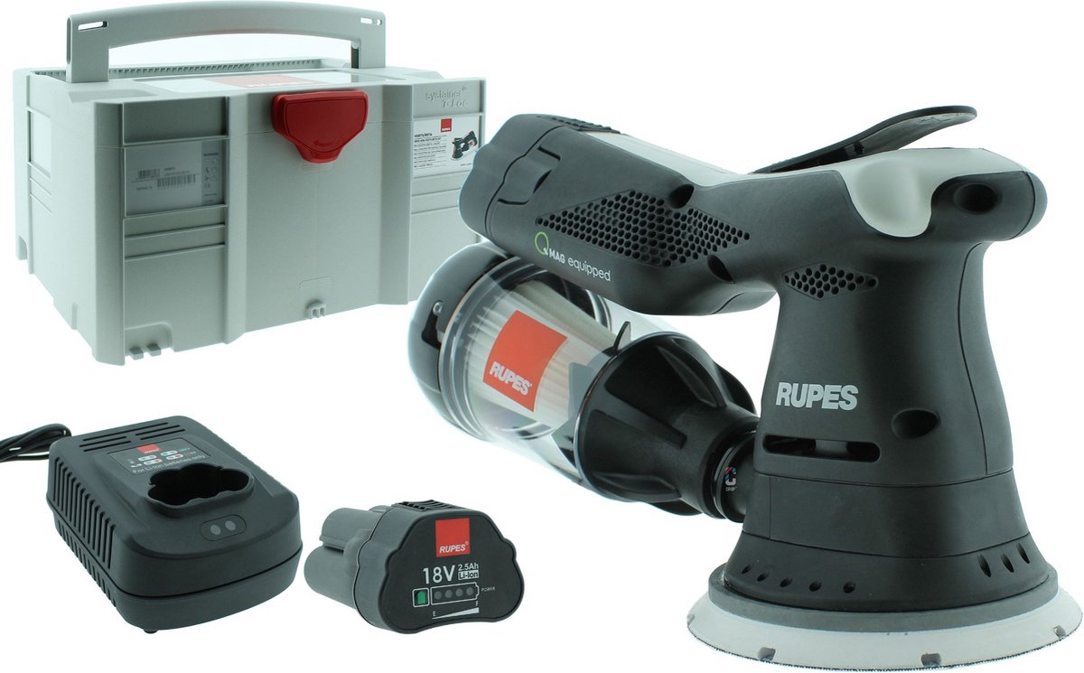 RUPES RU-HSR73 18V Li-ion Accu Excentrische Schuurmachine Set (2x 2.5Ah) - IBrid - Met Stofafzuiging - In Systainer