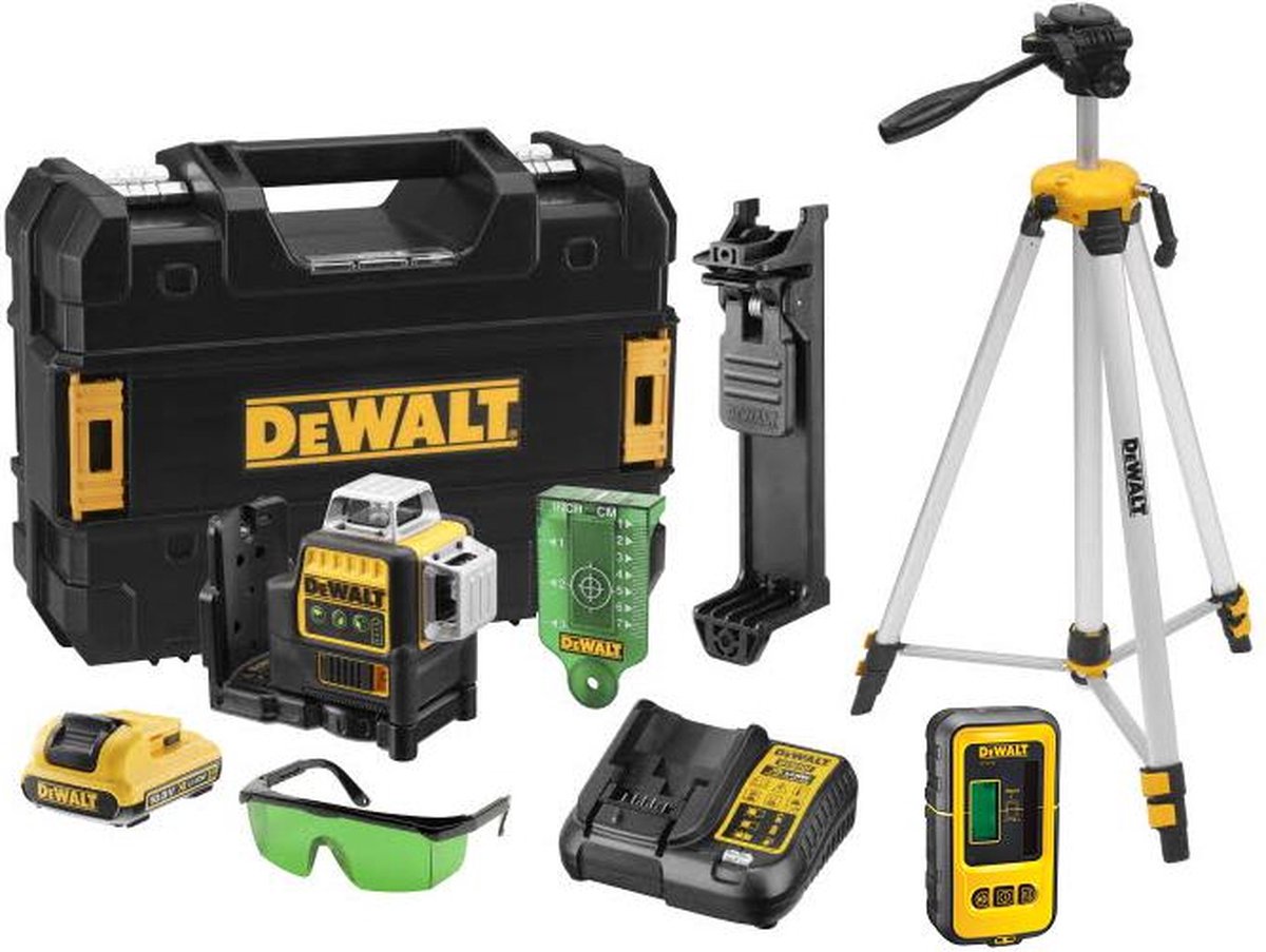 DeWALT DCE089D1GTRID 10.8V Li-Ion Accu Zelfnivellerende Kruislijnlaser Set (1x 2.0Ah Accu) In Koffer - 3 Lijnen - 30m - Groen