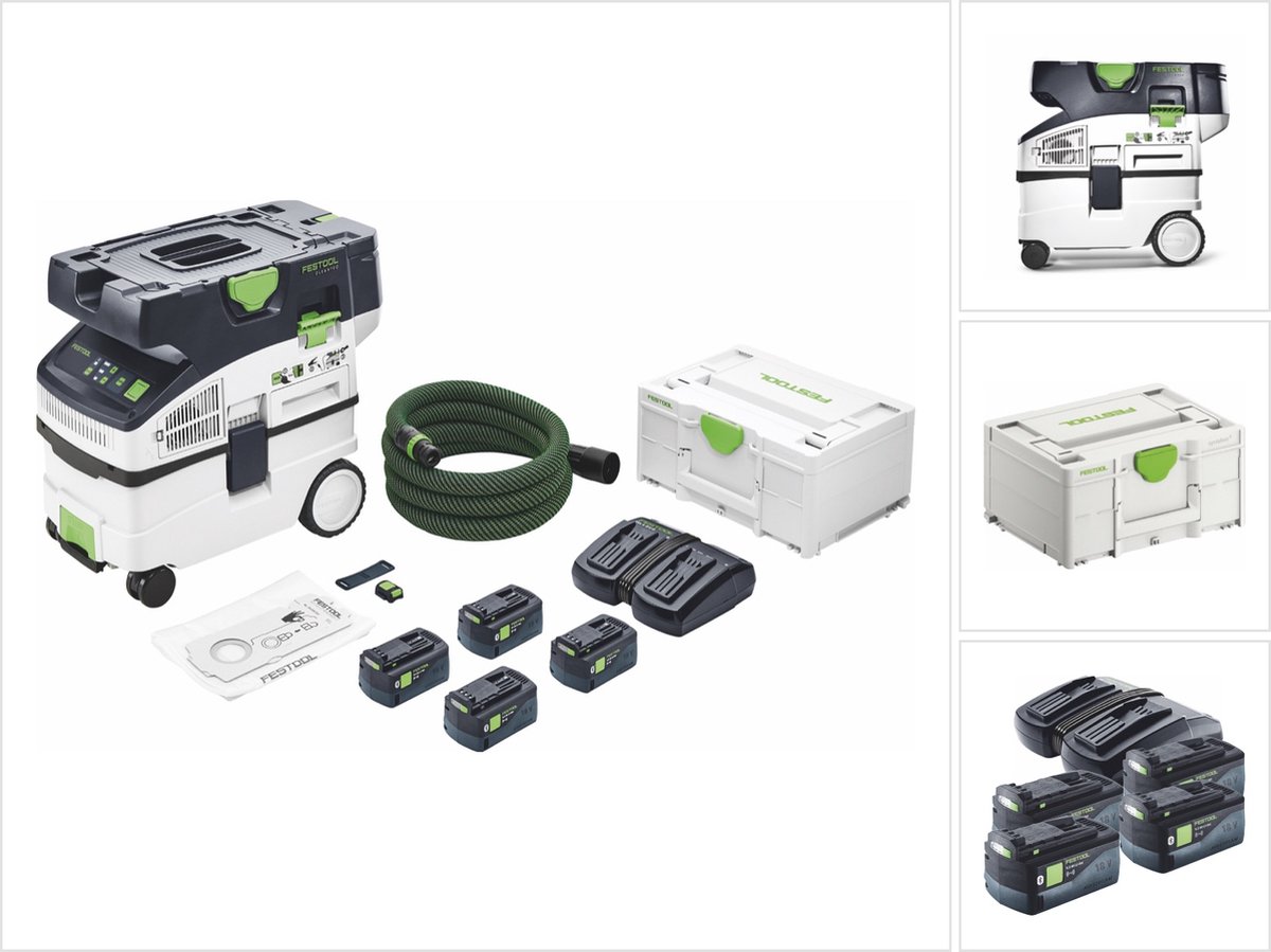 Festool CTMC MIDI I-Plus 36V (2x18V) Li-Ion Accu Stofzuiger Set (4x 5,0Ah) In Systainer - 3100l/min - Stofklasse M