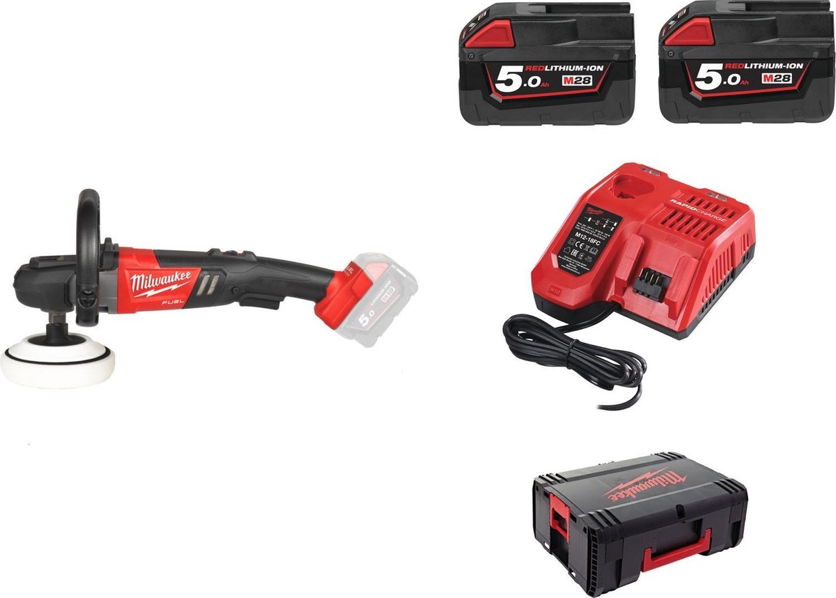 Milwaukee M18 FAP180-502X 18V Li-Ion Accu Polijstmachine Set (2x 5.0Ah Accu) In HD Box - Variabel