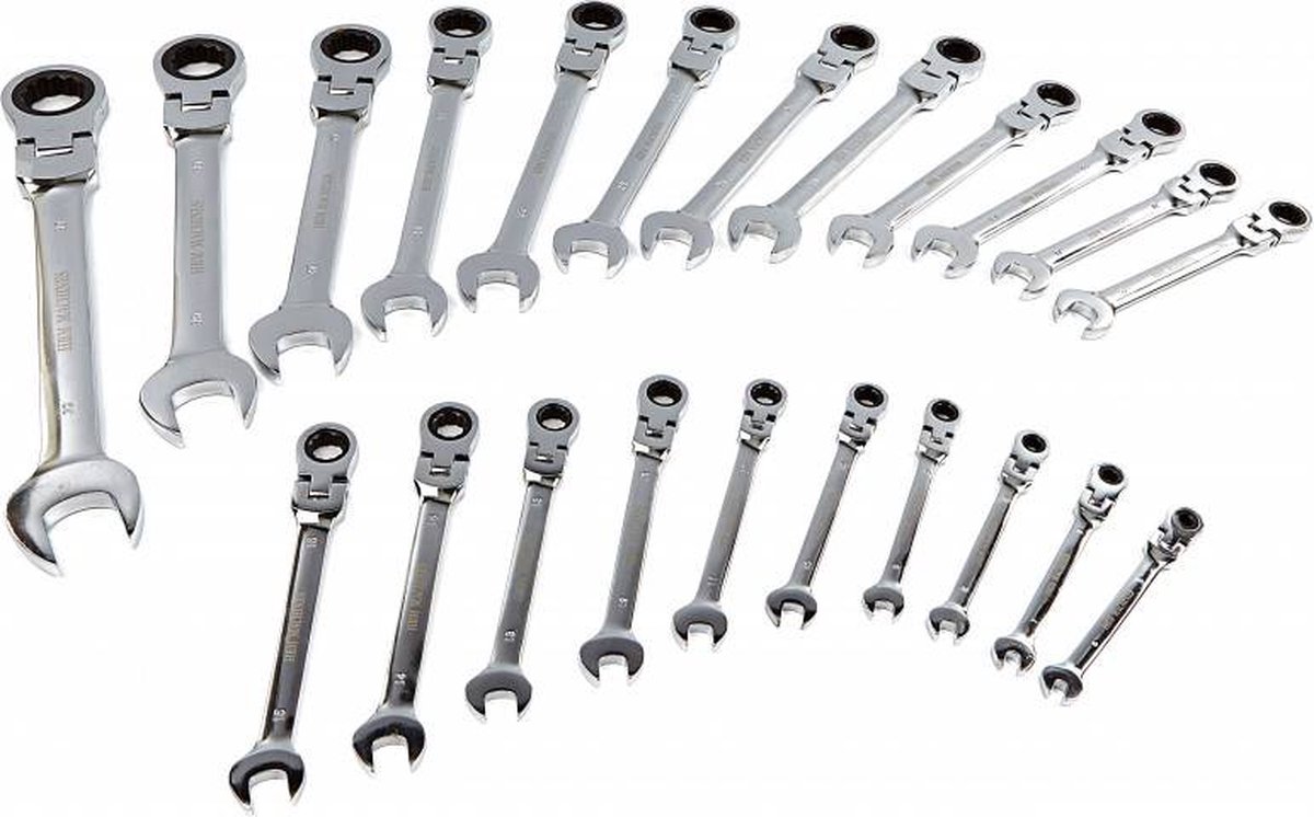 Steekringratelsleutels 22-delig kantelbare kop