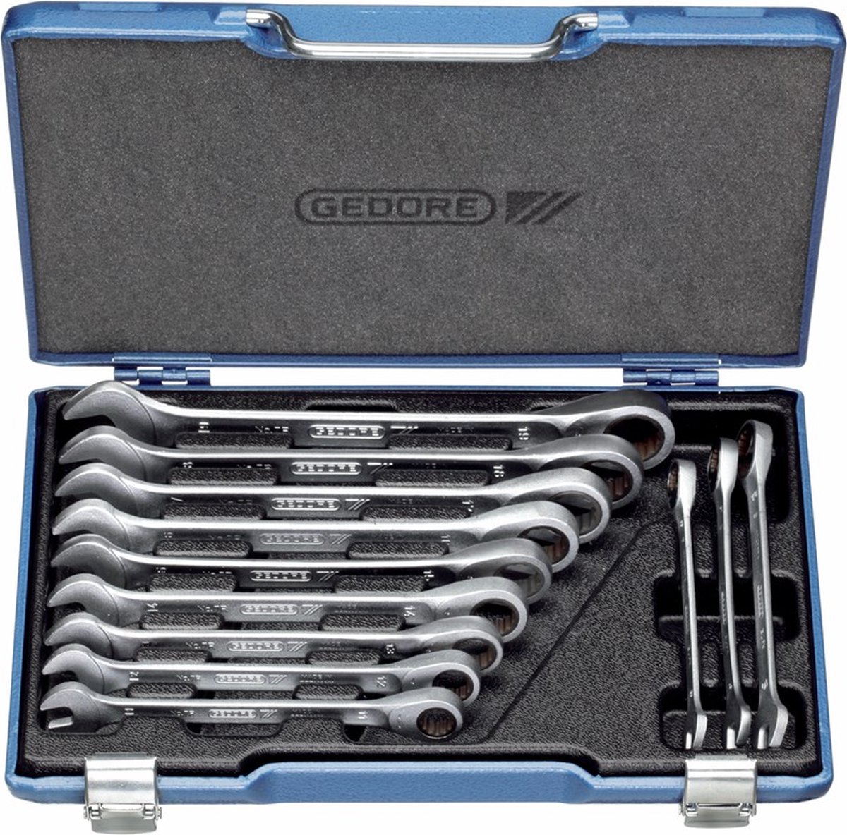 Gedore 7 R-012 12-delige Ringratel-steeksleutelset - 8-19mm