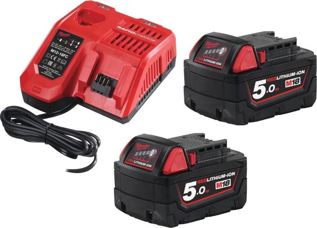 Milwaukee M18 NRG-502 18V Li-Ion Accu Starterset (2x 5,0Ah Accu) + Lader