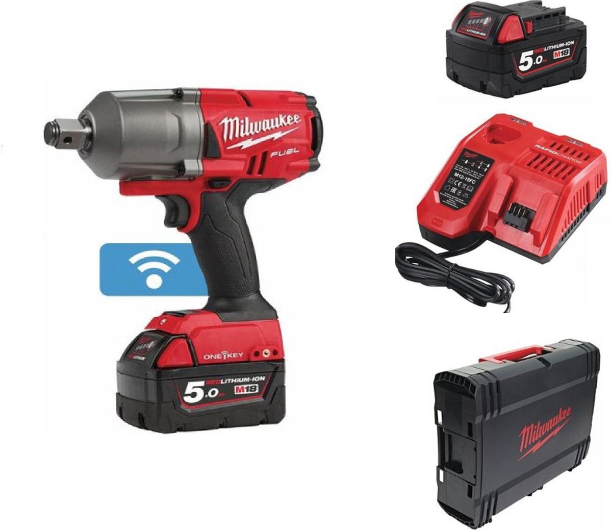 Milwaukee M18 ONEFHIWF34-502X 18V Li-Ion Accu Slagmoersleutel Set (2x 5,0Ah Accu) In HD Box - 3/4"- 1624Nm