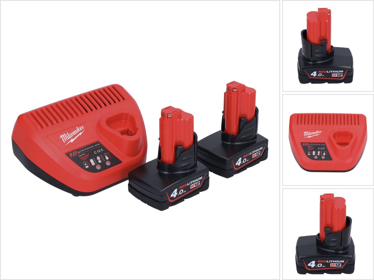 Milwaukee M12 NRG-402 12V Li-Ion Starterset Accu's En Lader - 4,0Ah