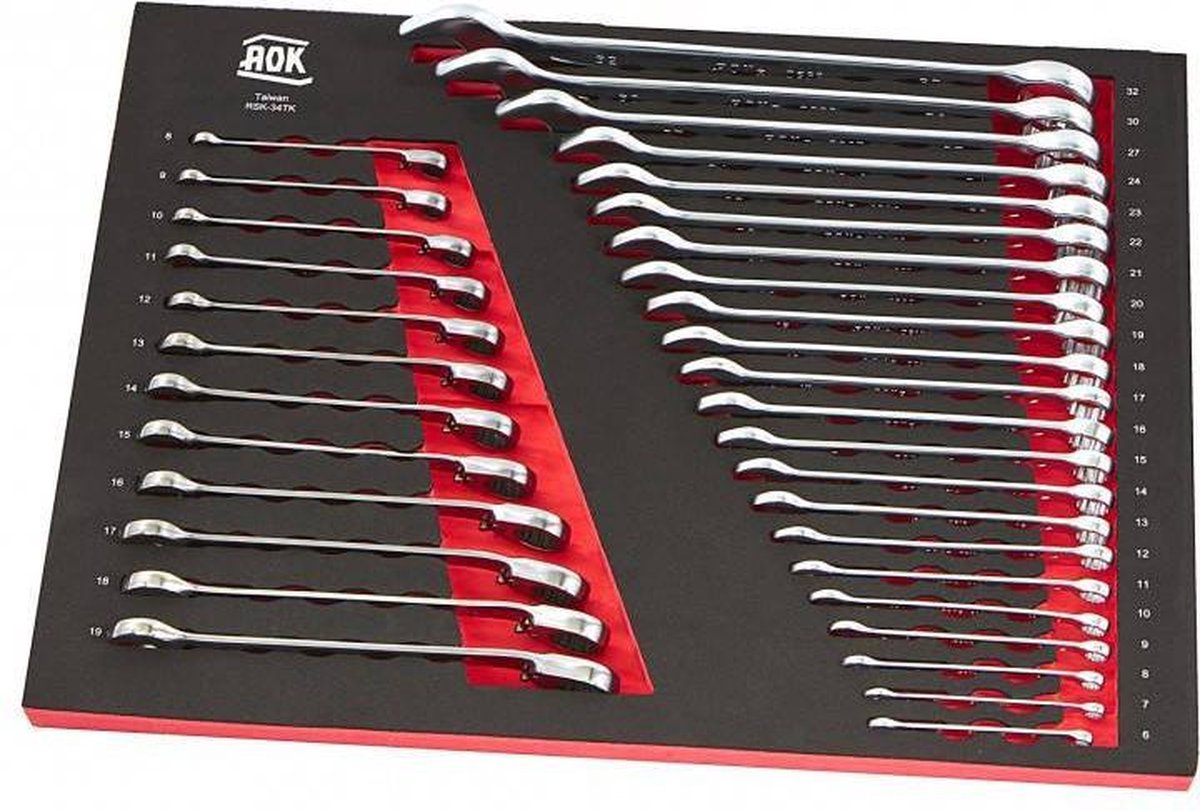 AOK PROFI 34-delige ring / ratel / steeksleutelset FOAM inlay
