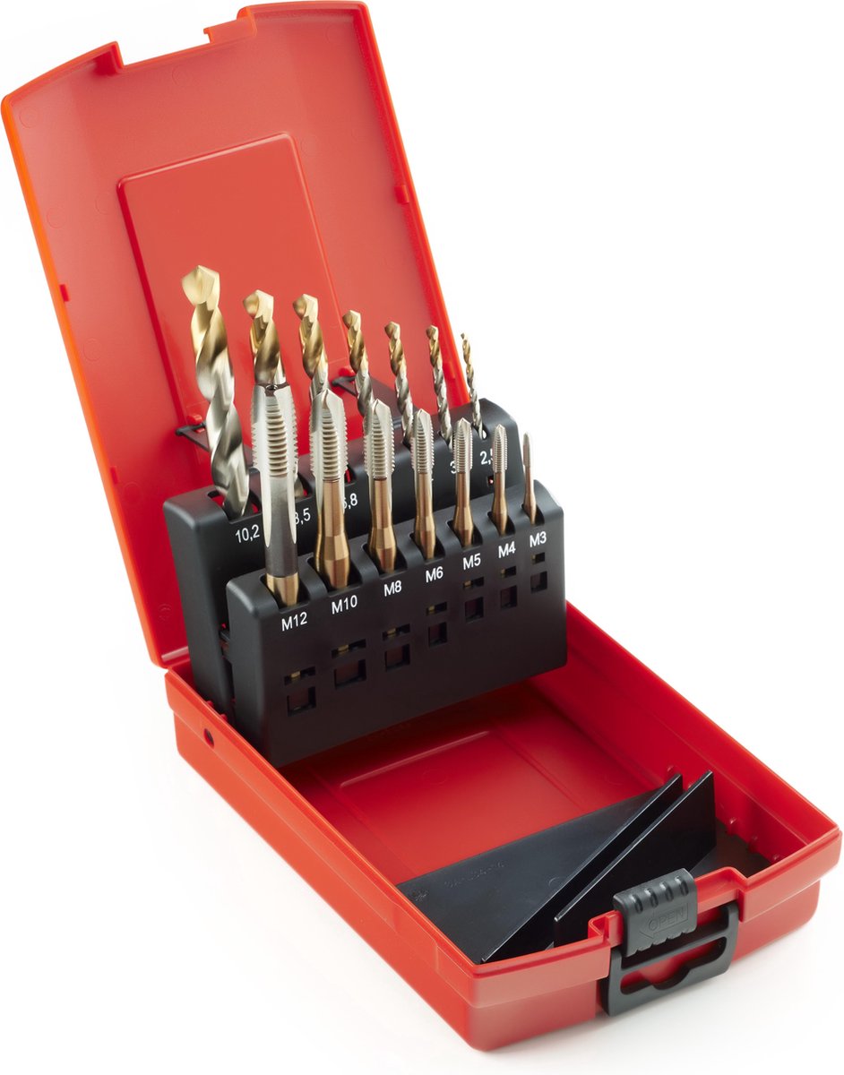 Dormer L114301 14-delige HSS-TiN Boren En Tappenset - Cilindrisch - M3-M12 - 2,5-10,2mm