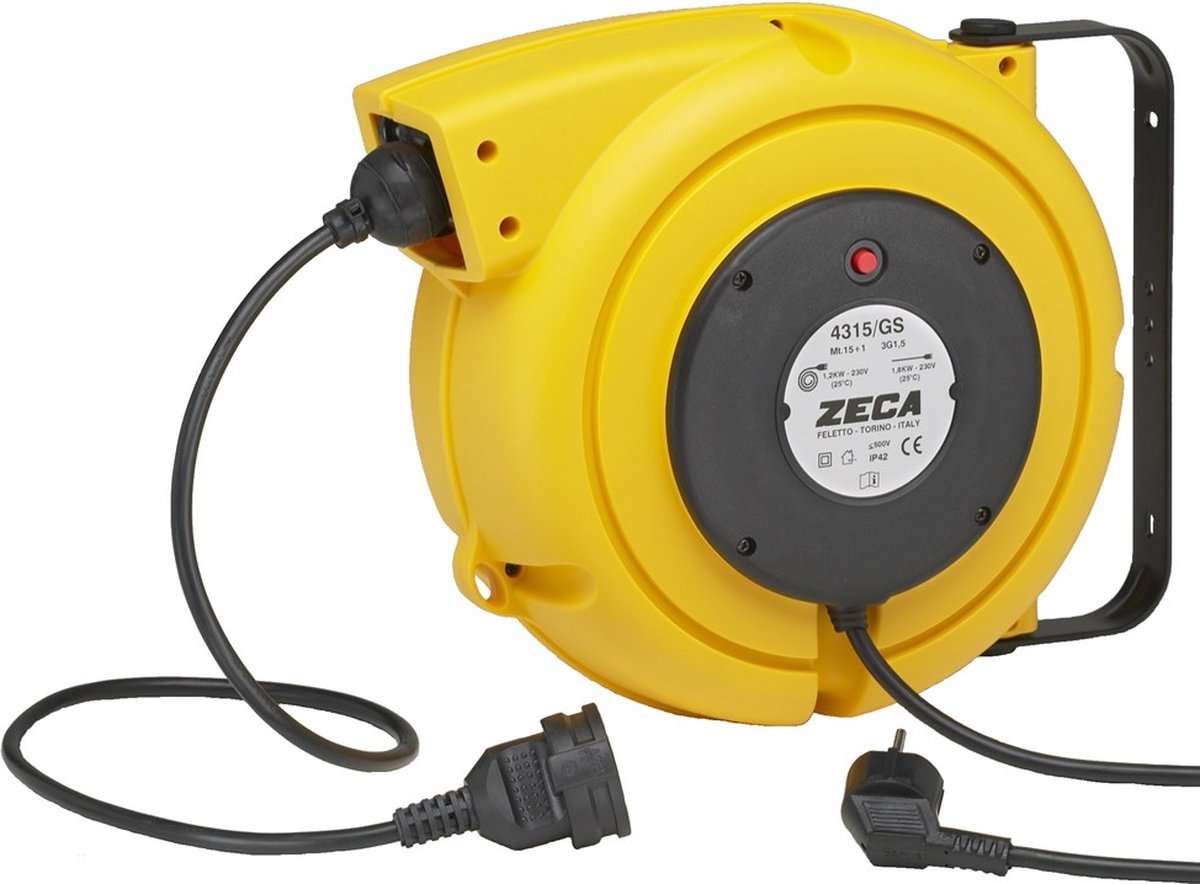Zeca ZEEL4315/GS Kabelhaspel Met PVC Kabel 3 Stroomgeleiders - H05VVF - 3x1.5mm² - 14+1m