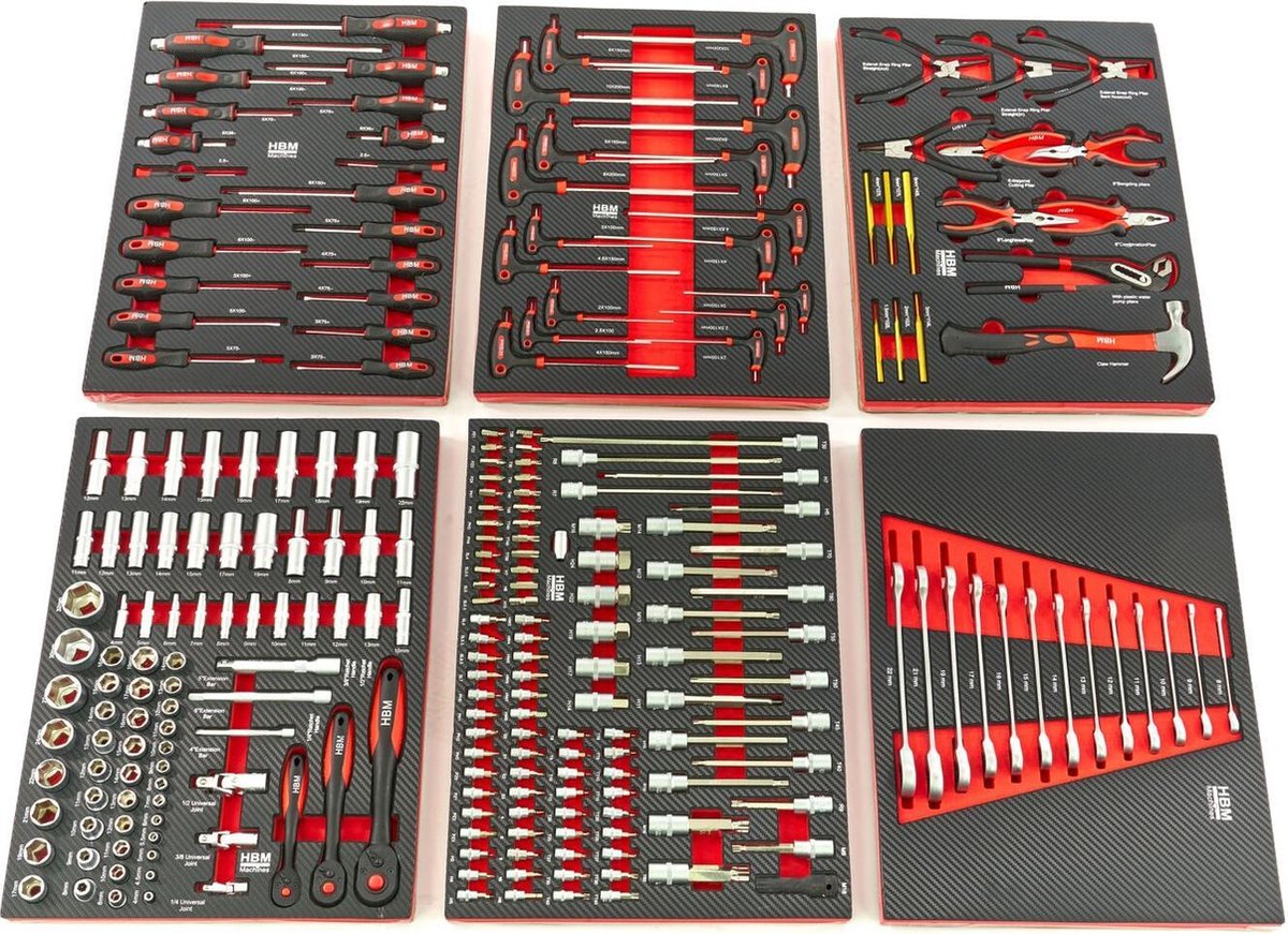 HBM 245-delige PREMIUM inlay voor gereedschapswagen ROOD
