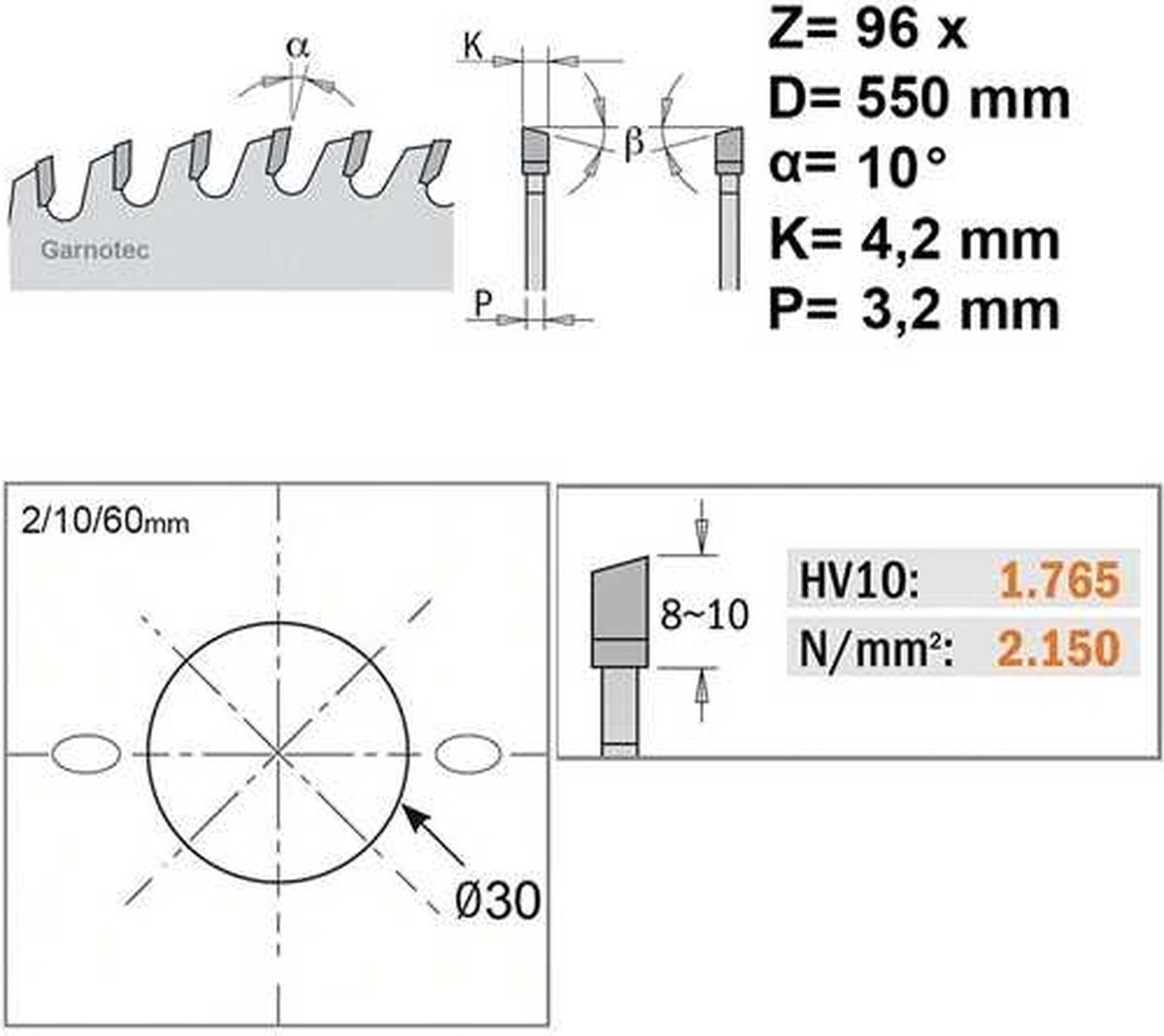 CMT 285.096.22M HW Cirkelzaagblad - 550 X 30 X 96T - Hout