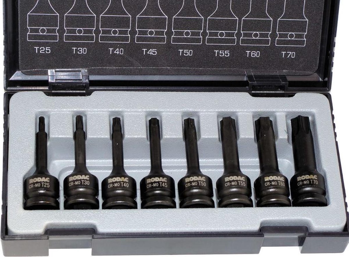RODAC 1/2"torx krachtdoppenset (8 stuks)