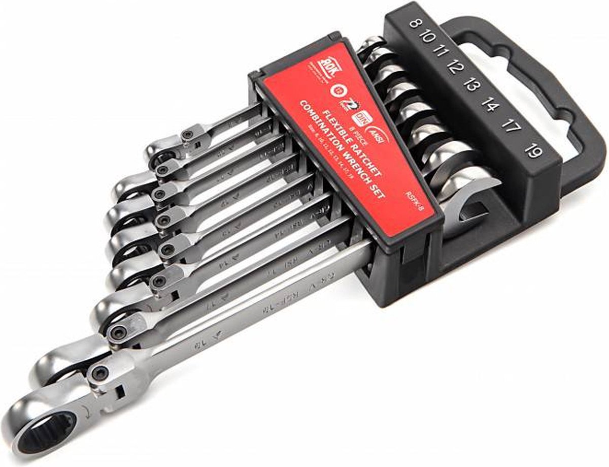 AOK 8-delige PROFI kantelbare ring, ratel, steeksleutelset