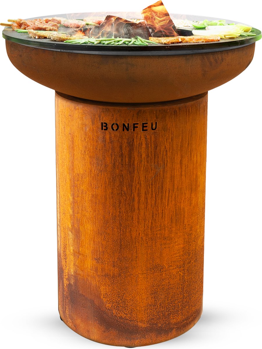 BonFeu BonBiza 8001R Vuurschaal Roest Met BBQ/bakplaat (hoogte 100 Cm, Diameter 45 Cm)