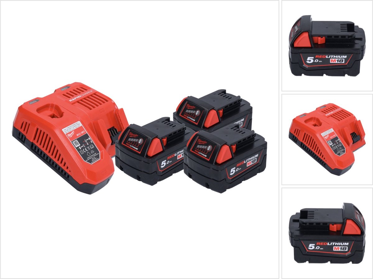 Milwaukee M18 NRG-503 18V Li-Ion Accu Starterset (3x 5.0Ah) + Lader