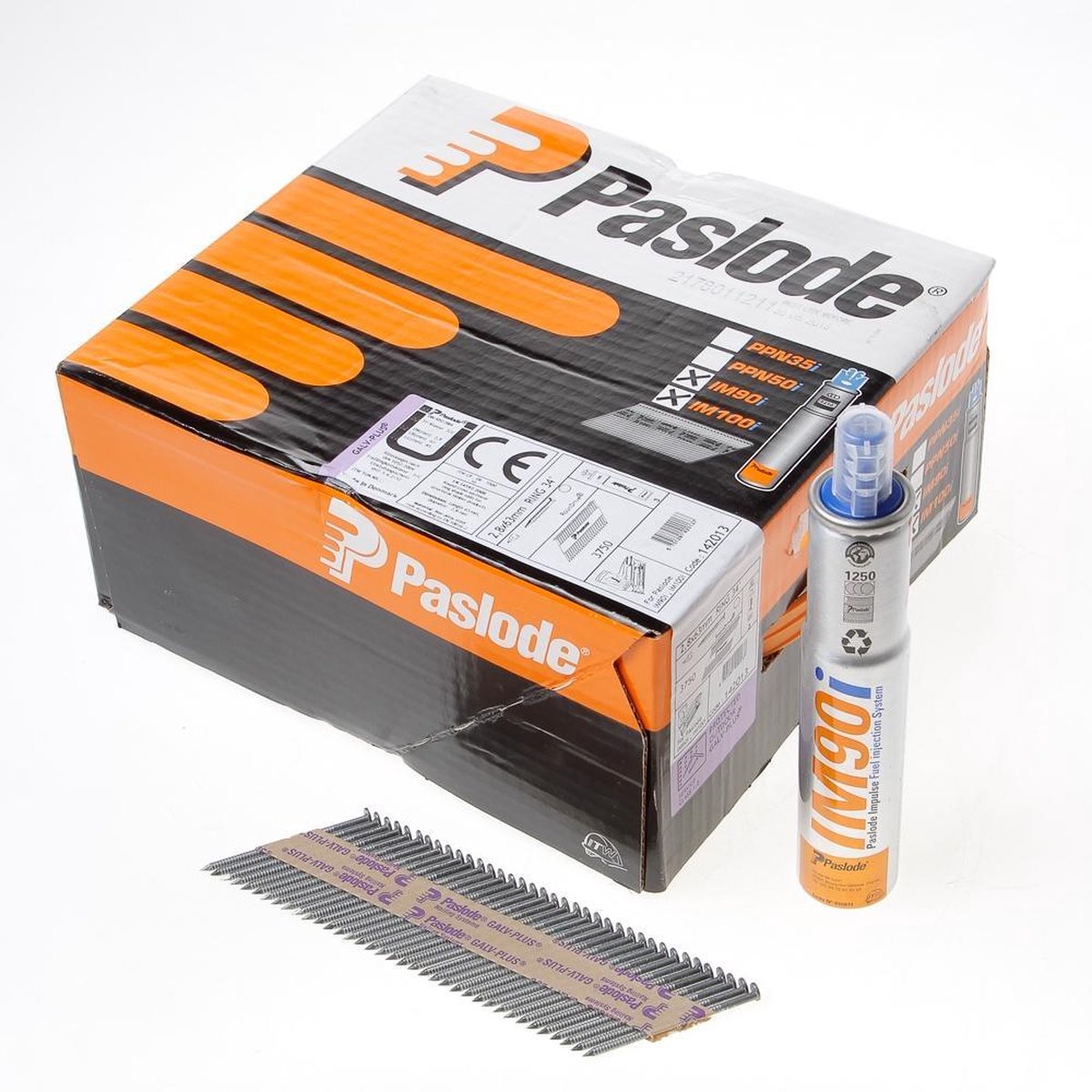 Paslode 142013 Papiergebonden Stripnagels Incl. Gas IM90 - 2,8x63mm - Ring Galv+ Rd (3750st)