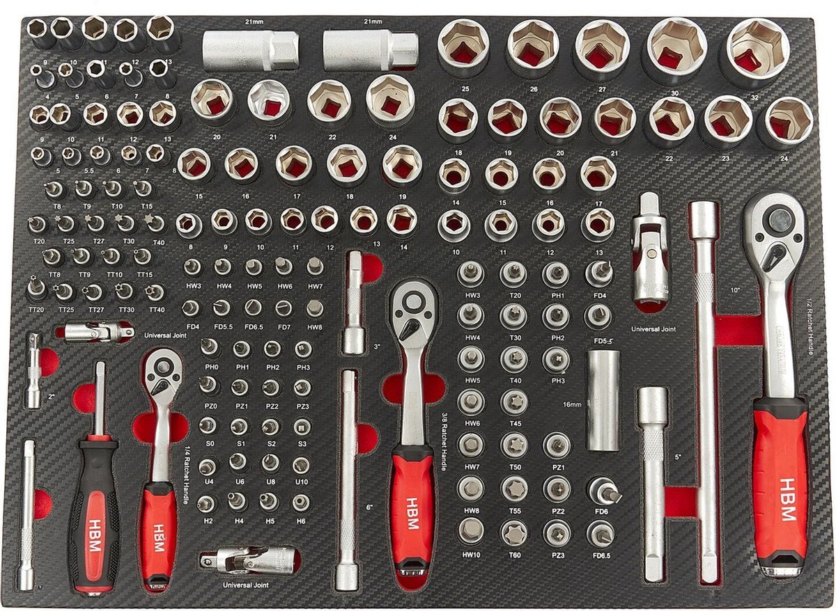 HBM inlay 145-delige doppenset in foam