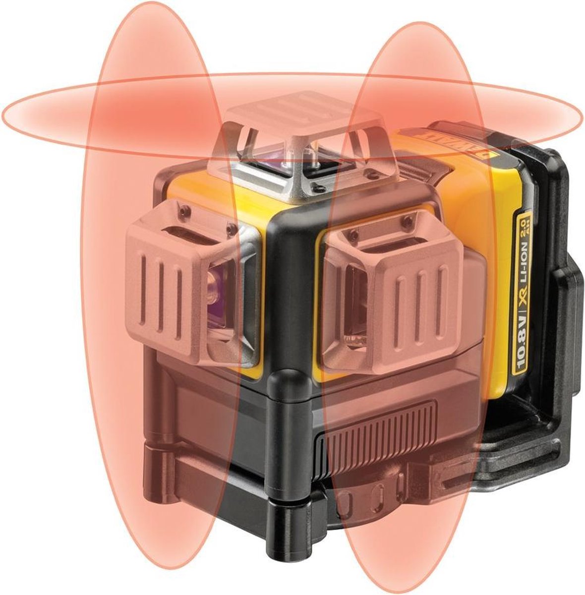 DeWALT DCE089D1R 10,8V Li-Ion Accu Zelfnivellerende 3x360° Graden Multilijnlaser Set (1x 2.0Ah Accu) In Koffer - 3 Lijnen - 15m - Rood