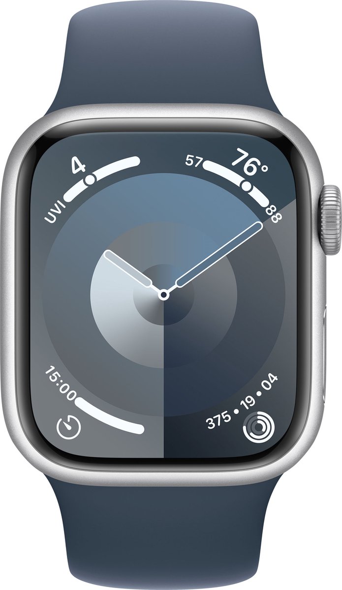 Apple Watch Series 9 GPs 41 Mm Zilver Aluminium Case/stormblauw Sport Band - S/m