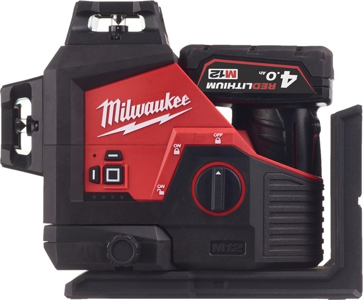 Milwaukee M12 3PL-401C 12V Li-Ion Accu Kruislijnlaser Set (1x 4,0Ah) In Koffer - 3 Lijnen - Groen - 38m