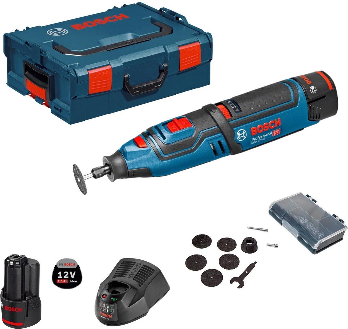 Bosch GRO 12V-35 12V Li-Ion Accu Multitool Set (2x 2.0Ah Accu) In L-Boxx