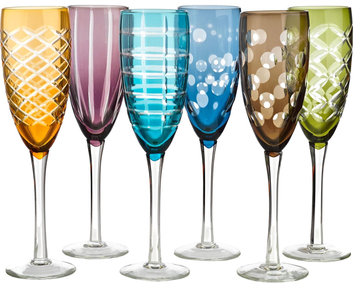 POLSPOTTEN Multicolour Cuttings Champagneglas Set Van 6