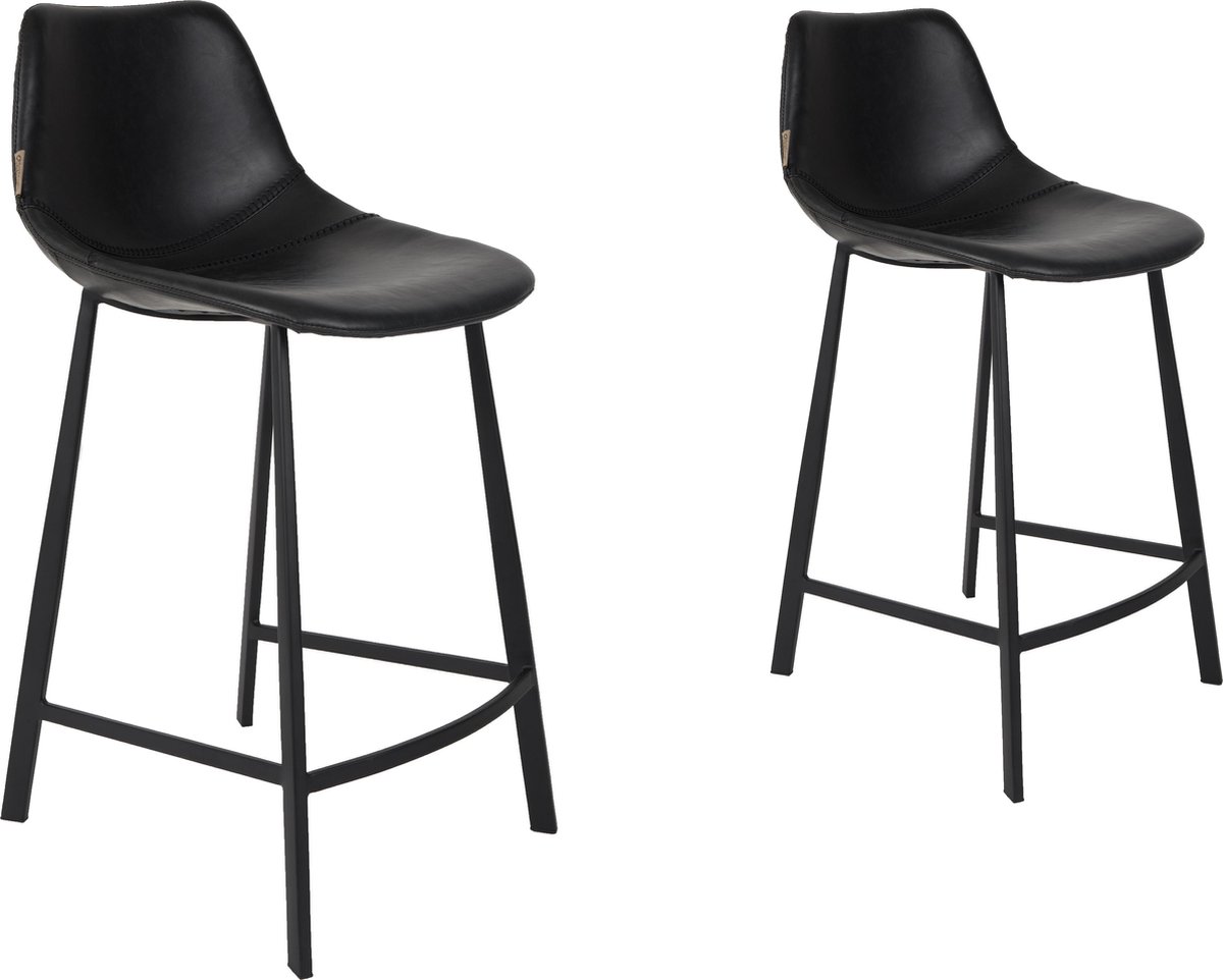 Dutchbone Franky Barkruk Laag Leer Zwart