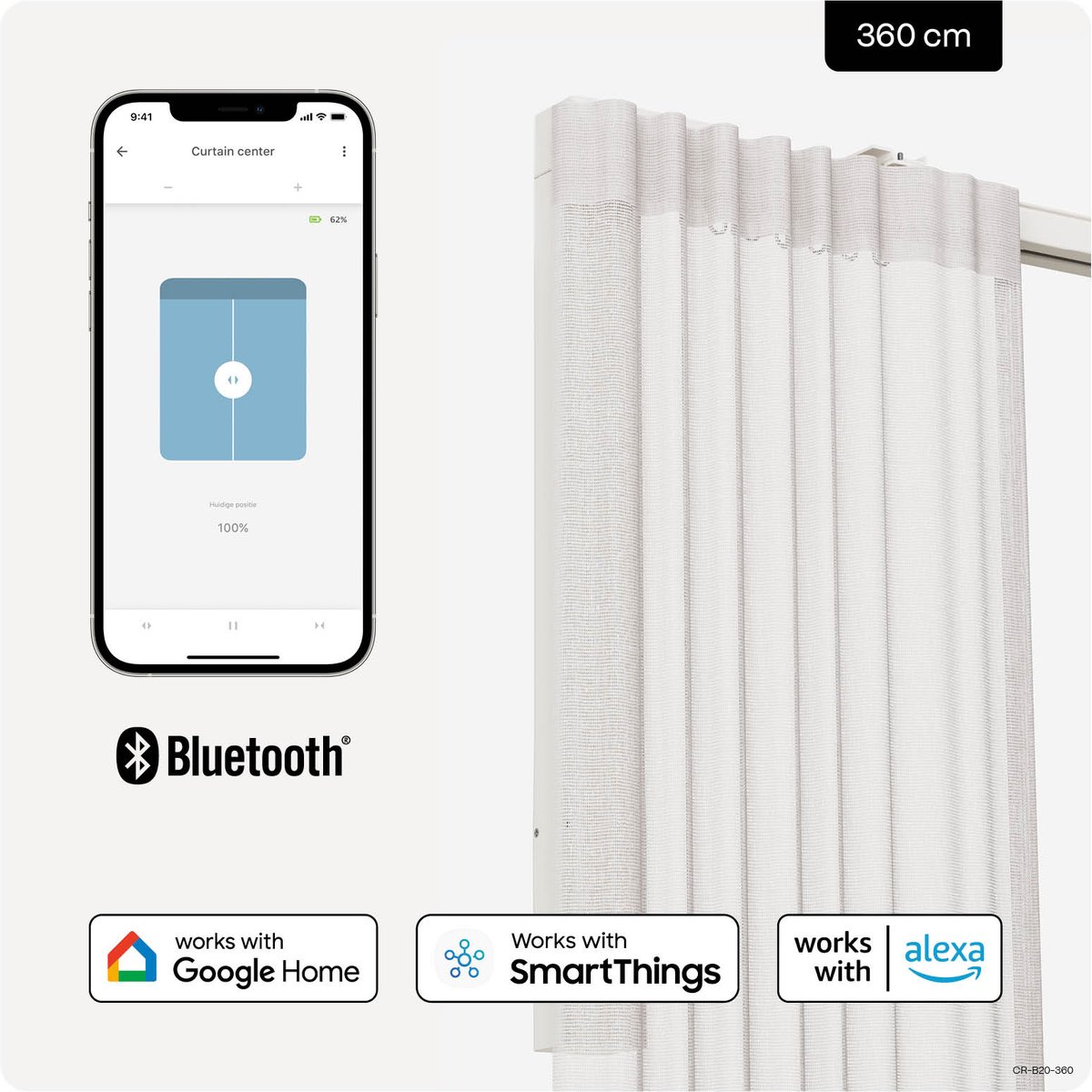 MotionBlinds Gordijnmotor en -rails - 360 cm - Wit