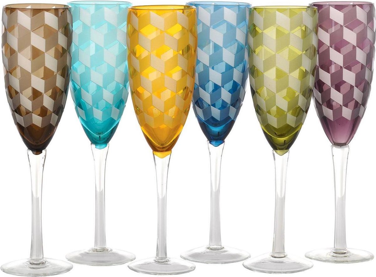 POLSPOTTEN Multicolour Blocks Champagneglas Set Van 6