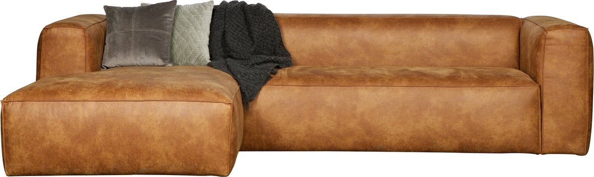 WOOOD Exclusive Bean Bank Met Chaise Longue Links Leer Cognac