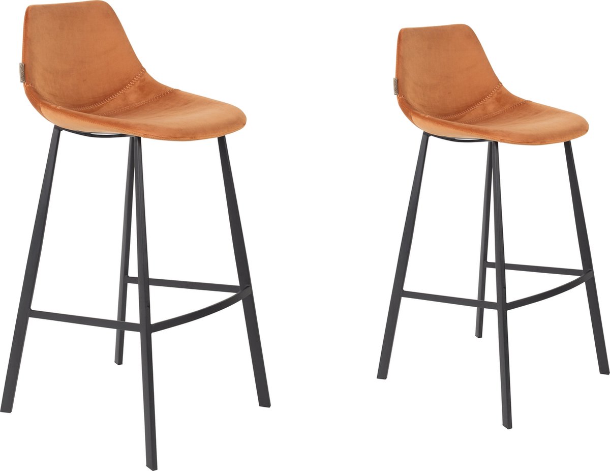 Dutchbone Franky Barkruk Hoog Velvet Oranje