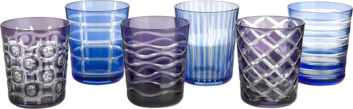 POLSPOTTEN Cuttings Glazen Set Van 6 Cobalt